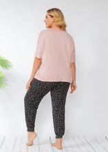 Load image into Gallery viewer, Casual Pink Print T Shirt Tops And Slim Pants Patchwork Cotton Two Piece Set Summer