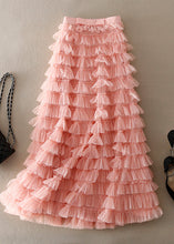 Load image into Gallery viewer, Casual Pink Ruffled Patchwork Tulle Skirt Spring