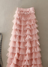 Load image into Gallery viewer, Casual Pink Ruffled Patchwork Tulle Skirt Spring