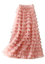 Load image into Gallery viewer, Casual Pink Ruffled Patchwork Tulle Skirt Spring