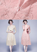 Load image into Gallery viewer, Casual Pink V Neck Exra Large Hem Lace Dresses Bracelet Sleeve