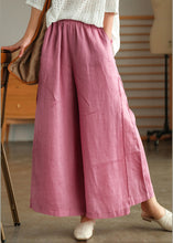 Load image into Gallery viewer, Casual Pink elastic waist Pockets Linen wide leg Pants Spring