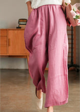 Load image into Gallery viewer, Casual Pink elastic waist Pockets Linen wide leg Pants Spring