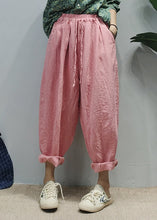 Load image into Gallery viewer, Casual Pink elastic waist drawstring Pockets Linen harem pants Spring