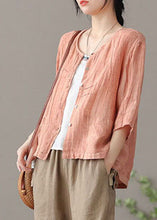 Load image into Gallery viewer, Casual Pink wrinkled Button Linen Shirts Bracelet Sleeve
