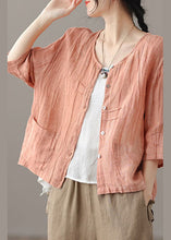 Load image into Gallery viewer, Casual Pink wrinkled Button Linen Shirts Bracelet Sleeve