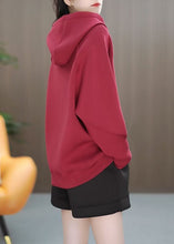 Load image into Gallery viewer, Casual Red Hooded Asymmetrical Solid Cotton Pullover Sweatshirt Winter