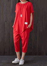 Load image into Gallery viewer, Casual Red O-Neck Asymmetrical Design Patchwork Cotton Two Pieces Set Summer