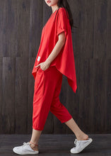 Load image into Gallery viewer, Casual Red O-Neck Asymmetrical Design Patchwork Cotton Two Pieces Set Summer