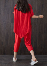 Load image into Gallery viewer, Casual Red O-Neck Asymmetrical Design Patchwork Cotton Two Pieces Set Summer