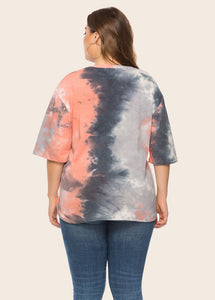 Casual Tie Dye O Neck Patchwork Cotton T Shirt Tops Summer
