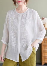 Load image into Gallery viewer, Casual White Embroideried Oversized Linen Shirt Summer