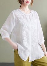 Load image into Gallery viewer, Casual White Embroideried Oversized Linen Shirt Summer