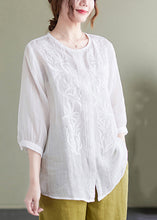 Load image into Gallery viewer, Casual White Embroideried Oversized Linen Shirt Summer