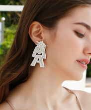 Load image into Gallery viewer, Casual White Knit Fabric Graphic Rice Ball Drop Earrings