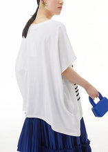 Load image into Gallery viewer, Casual White O Neck Patchwork Cotton T Shirt Tops Summer