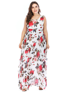 Casual White O-Neck Patchwork Print Long Dresses Summer