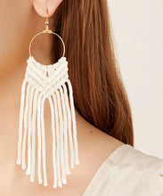 Load image into Gallery viewer, Casual White Overgild Hand Knitting Cotton Thread Tassel Drop Earrings