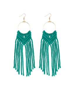 Casual White Overgild Hand Knitting Cotton Thread Tassel Drop Earrings