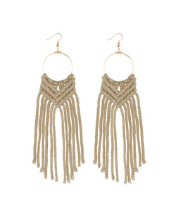 Casual White Overgild Hand Knitting Cotton Thread Tassel Drop Earrings