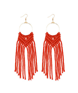 Casual White Overgild Hand Knitting Cotton Thread Tassel Drop Earrings