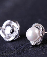 Load image into Gallery viewer, Casual White Sterling Silver Inlaid Zircon Jade Stud Earrings