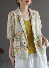 Load image into Gallery viewer, Casual Yellow PeterPan Collar Button Print Fall Shirt Tops Half Sleeve