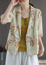 Load image into Gallery viewer, Casual Yellow PeterPan Collar Button Print Fall Shirt Tops Half Sleeve