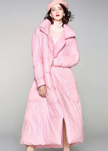 Load image into Gallery viewer, Casual winter jacket tie waist coats pink lapel collar warm winter coat