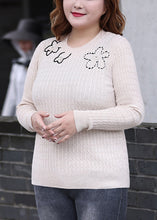 Load image into Gallery viewer, Chic Apricot Floral Knit Sweaters Long Sleeve