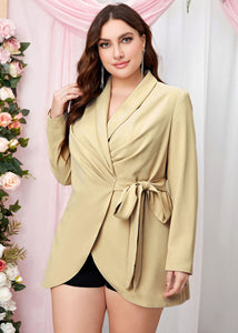 Chic Apricot V Neck Tie Waist Coat Long Sleeve