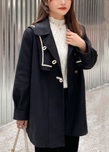 Load image into Gallery viewer, Chic Black Peter Pan Collar Button Patchwork Woolen Coats Fall