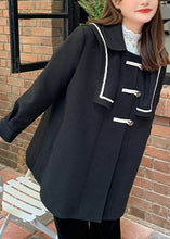 Load image into Gallery viewer, Chic Black Peter Pan Collar Button Patchwork Woolen Coats Fall