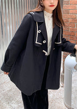 Load image into Gallery viewer, Chic Black Peter Pan Collar Button Patchwork Woolen Coats Fall