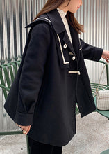 Load image into Gallery viewer, Chic Black Peter Pan Collar Button Patchwork Woolen Coats Fall