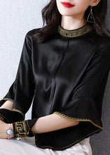 Load image into Gallery viewer, Chic Black Stand Collar Embroideried Ruffles Silk Shirt Spring