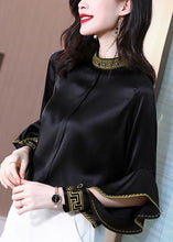 Load image into Gallery viewer, Chic Black Stand Collar Embroideried Ruffles Silk Shirt Spring