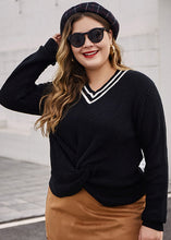 Load image into Gallery viewer, Chic Black V Neck Patchwork Solid Knit Sweaters Fall