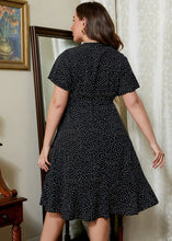 Load image into Gallery viewer, Chic Black V Neck Print Ruffled Mid Dresses Short Sleeve