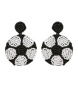 Chic Black White Hand Knitting Rice Ball Football Stud Earrings