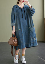 Load image into Gallery viewer, Chic Blue Hooded drawstring denim Dress Spring