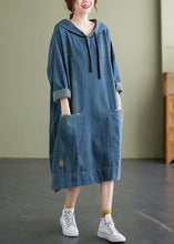 Load image into Gallery viewer, Chic Blue Hooded drawstring denim Dress Spring