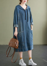 Load image into Gallery viewer, Chic Blue Hooded drawstring denim Dress Spring