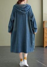 Load image into Gallery viewer, Chic Blue Hooded drawstring denim Dress Spring