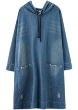 Load image into Gallery viewer, Chic Blue Hooded drawstring denim Dress Spring