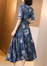 Load image into Gallery viewer, Chic Blue Peter Pan Collar Print Button Sashes Denim Long Dress Short Sleeve