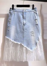 Load image into Gallery viewer, Chic Blue Pockets Hole Tulle Patchwork Denim Skirt Summer