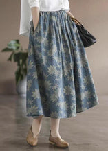 Load image into Gallery viewer, Chic Blue Wrinkled Elastic Waist Patchwork Cotton Skirts Summer