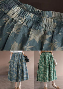 Chic Blue Wrinkled Elastic Waist Patchwork Cotton Skirts Summer