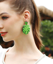 Load image into Gallery viewer, Chic Green Handmade Beading Knit Fabric Tortoid Drop Earrings